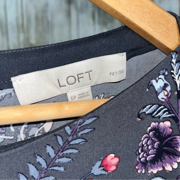 Loft Grey Floral Petite 3/4 Sleeve Pink Blue Mini Dress 6P - Picture 6 of 6